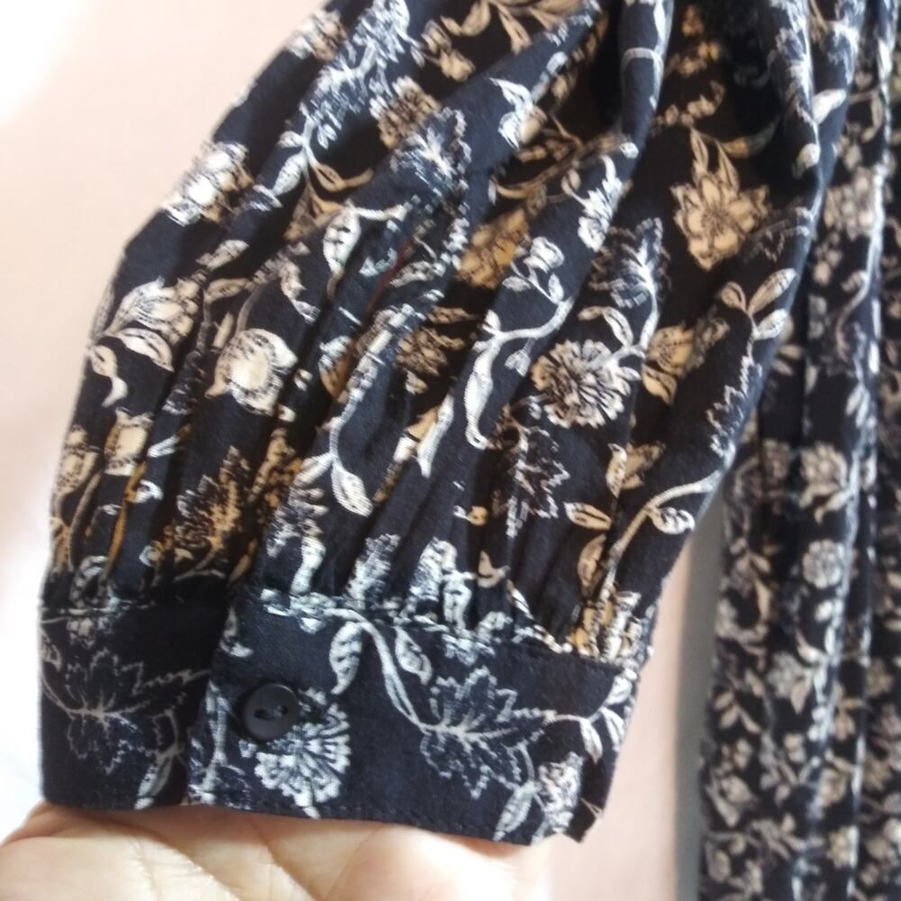Old Navy Black Floral Long-Sleeve Boho Mini Dress Size L - Picture 10 of 11